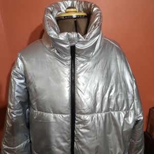 Wild Fable Womens Full Zip Metallic Silver Puffer Jacket Size XL